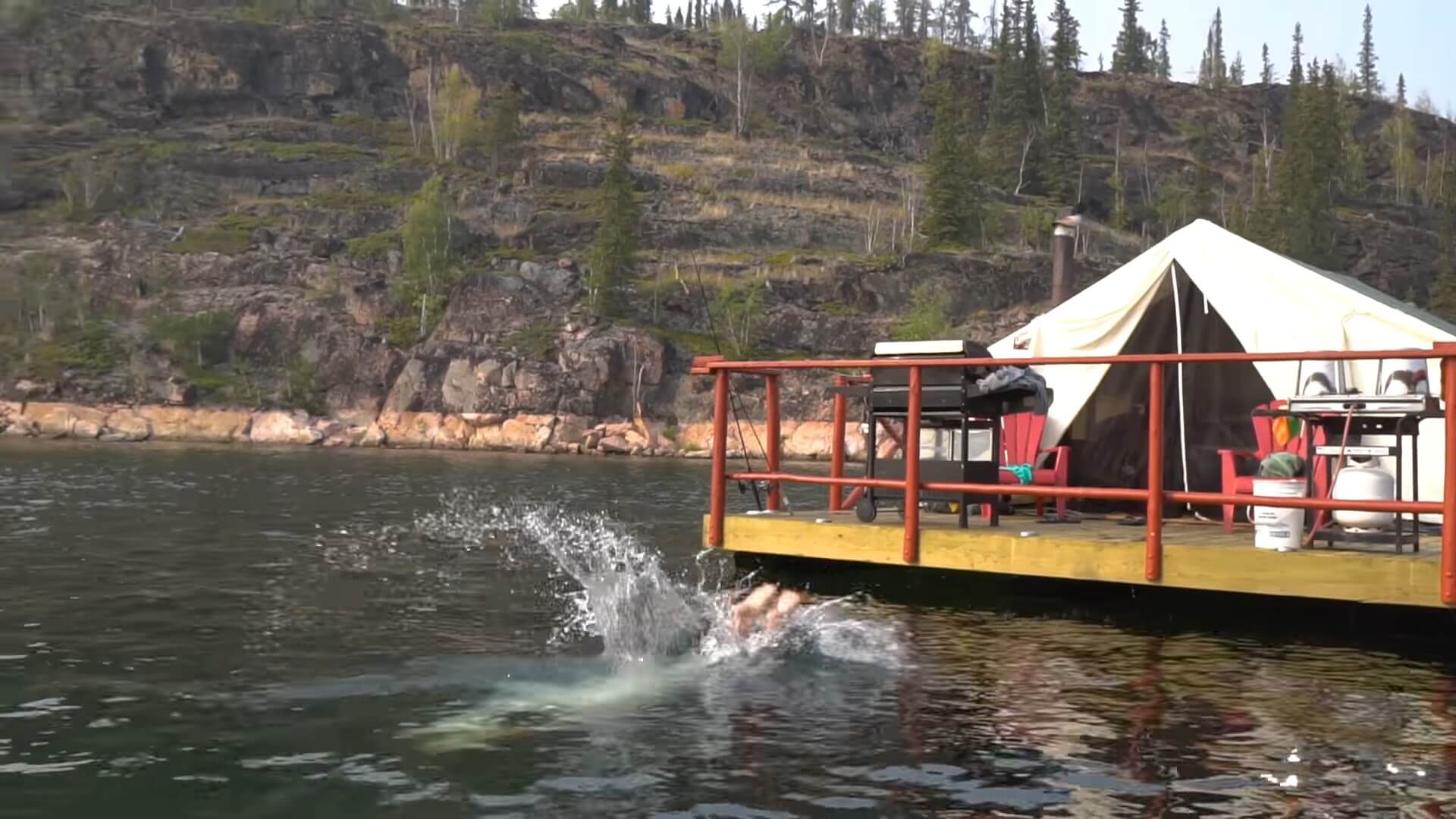 Glamping at Yellow Dog Lodge means you can swim in the bays while camping along on our tent camp. This camp is movable to your favorite sheltered location.